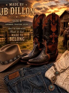 J.B. Dillon Black & Brown Embossed Leather Western Boots